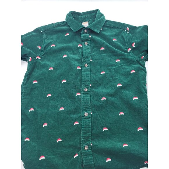 GYMBOREE Boys 4 Santa Hat Corduroy Button Up Dress Shirt Green Holiday Christmas - Picture 7 of 7